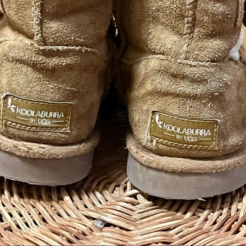 Koolaburra by Uggs brown suede leather with white trim side detail furry boot 4